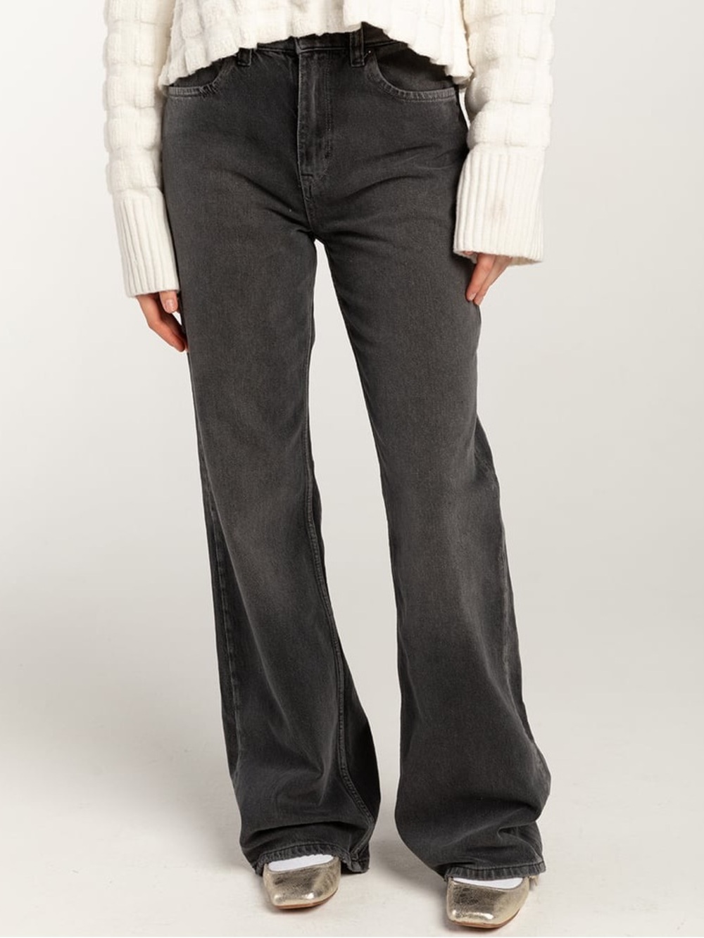 NWOT Free People We The Free Tinsley Baggy High-Rise Jeans - Washed Black -Sz 25